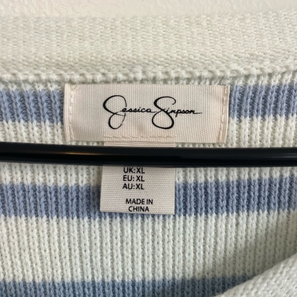 Jessica Simpson Knit Cardigan Nautical Women’s Stripe Cotton Buttons Pockets XL - Picture 8 of 8